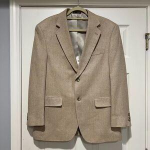 New England Collection Tan Cream 100% Silk 2 Button Blazer Sportcoat Jacket 40R